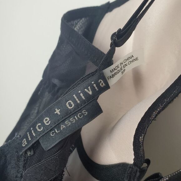 ALICE OLIVIA Classics Lingerie Padded Bra Dress Sexy Semi Sheer Lace Teddy Black - Picture 3 of 6